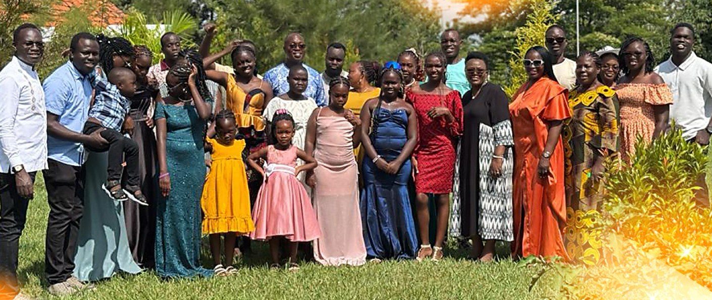 The Topulo family gathered in the garden at Christmas